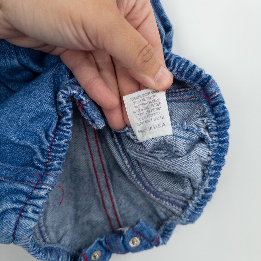 Vintage 90s OshKosh B'gosh Denim Bubble Overalls Baby 12M Train Vestbak Romper - Picture 8 of 10